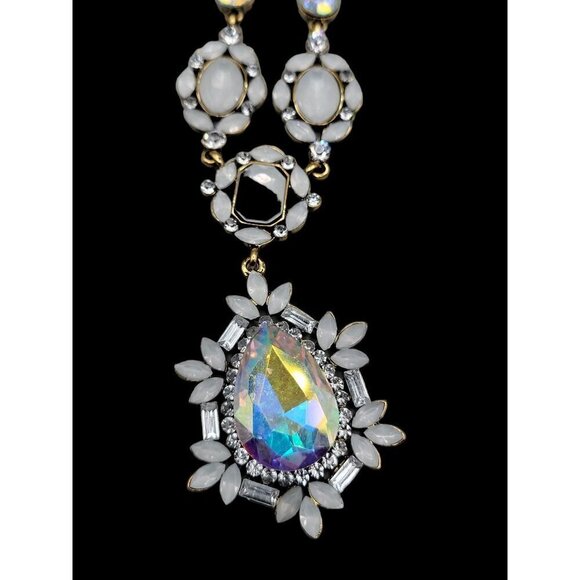 Aurora Borealis Teardrop Pendant Necklace 20" Statememt Chain Lot of Sparkle - Picture 5 of 10